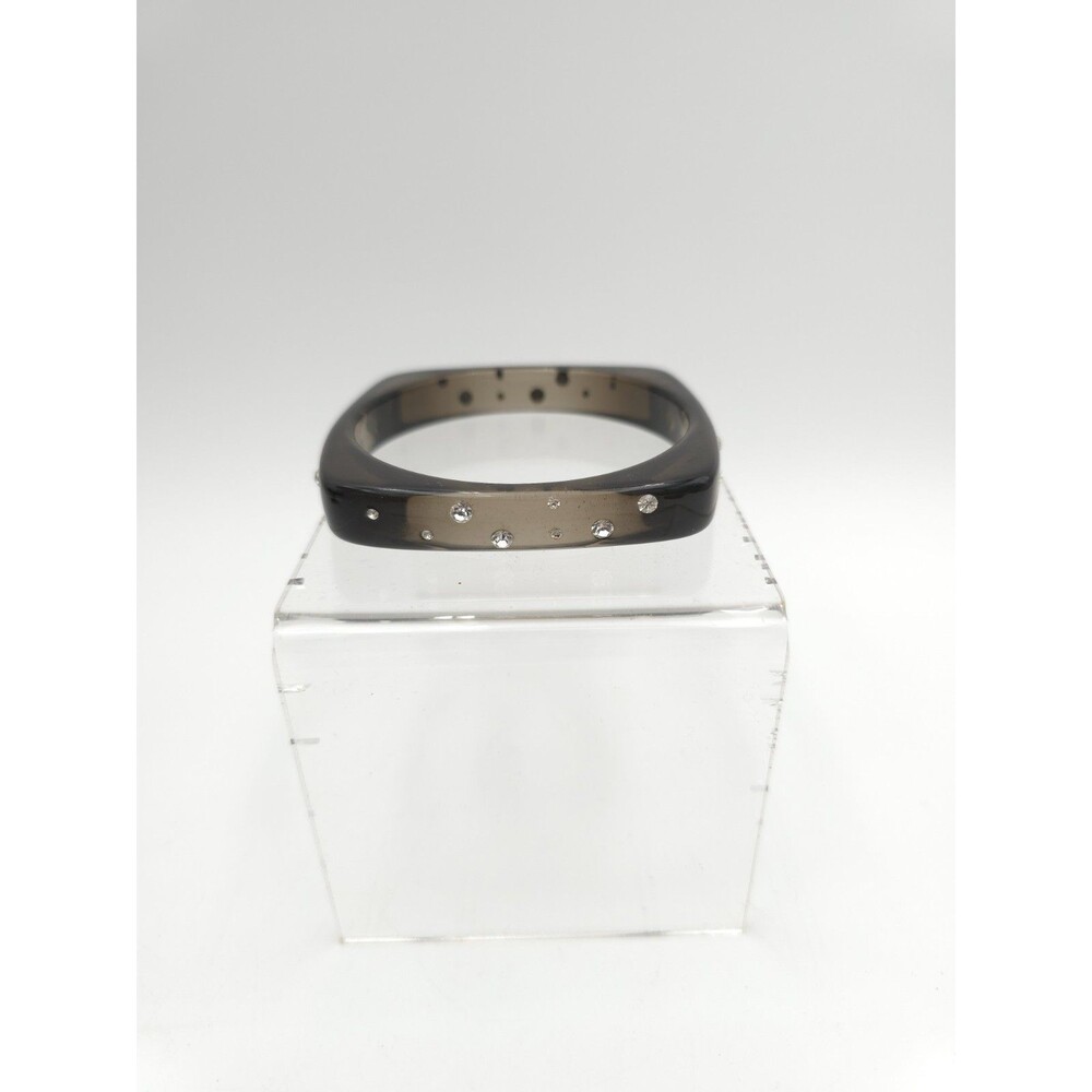 Vintage Square Bangle‎ Bracelet Rhinestones Acrylic Translucent Black
